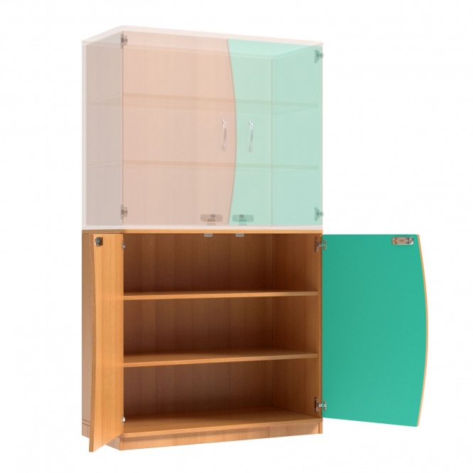 Wellentüren-Unterschrank, 99 cm hoch, 105x50 cm (B/T), Tür rechts aquagrün,